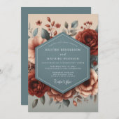 Burgundy Slate Autumn Bloom Wedding Einladung (Vorne/Hinten)