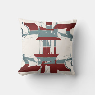 Burgundy Slate Blue Off-White Geometric Art Design Kissen