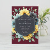 Burgundy & Slate Dramatic Bloom Wedding Einladung (Stehend Vorderseite)