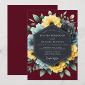Burgundy & Slate Dramatic Bloom Wedding Einladung (Vorne/Hinten)