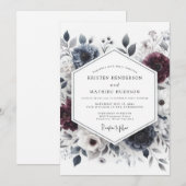 Burgundy & Slate Ethereal Bloom Wedding Einladung (Vorne/Hinten)
