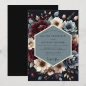 Burgundy Slate Nocturnal Bloom Wedding Einladung (Vorne/Hinten)
