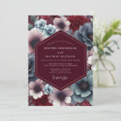Burgundy Slate Twilight Bloom Wedding Einladung (Stehend Vorderseite)