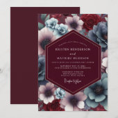 Burgundy Slate Twilight Bloom Wedding Einladung (Vorne/Hinten)