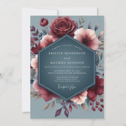 Burgundy Slate Vesper Wedding Einladung (Vorderseite)