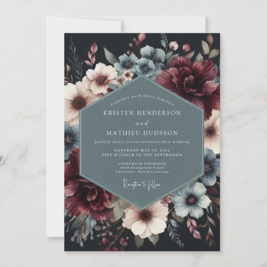 Burgundy Slate Vesperal Wedding Einladung (Vorderseite)