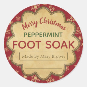 Burgundy Snowflake Peppermint Foot Soak Weihnachte Runder Aufkleber