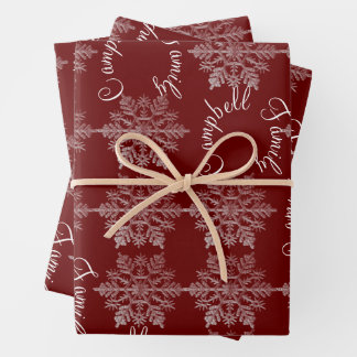 Burgundy Snowflake Weihnachtsfamilie Geschenkpapier Set