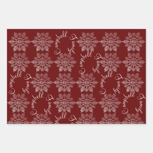 Burgundy Snowflake Weihnachtsfamilie Geschenkpapier Set (Vorderseite)