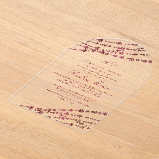 Burgundy Snowflakes Winter Quinceañera Acryleinladungen (Ablage )