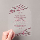 Burgundy Snowflakes Winter Quinceañera Acryleinladungen (Insitu (Handheld))