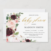 Burgundy Soft Blush Floral Pumpkins Baby Dusche Einladung (Vorderseite)