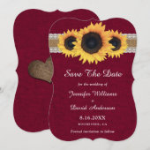 Burgundy Sonnenblume Rustic Burlap Lace Wedding Save The Date (Vorne/Hinten)