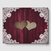 Burgundy Sonnenblume Rustic Wood Lace Wedding Gästebuch (Rückseite)