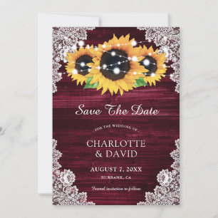 Burgundy Sonnenblume speichern Datumskarten Save The Date