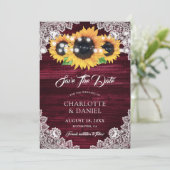 Burgundy Sonnenblume speichern Datumskarten Save The Date (Stehend Vorderseite)