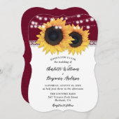 Burgundy Sonnenblumen Burlap Lace Country Wedding Einladung (Vorne/Hinten)