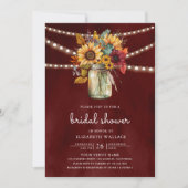 Burgundy Sonnenblumen Foto QR Code Brautparty Einladung (Vorderseite)