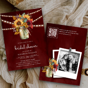 Burgundy Sonnenblumen Foto QR Code Brautparty Einladung