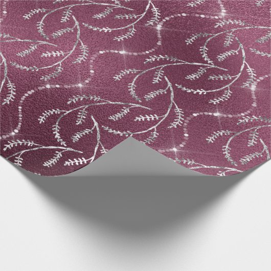 Burgundy Spark Foil Floral Silver Grau Beet Geschenkpapier (Ecke)