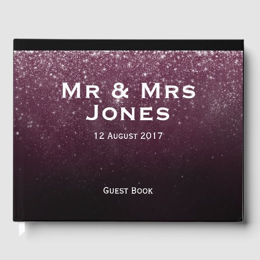 Burgundy Sparkle Mr & Mrs. Wedding Guest Book Gästebuch (Vorderseite)