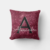Burgundy Sparkle Shimmer Monogram Name & Initial Kissen (Vorderseite)