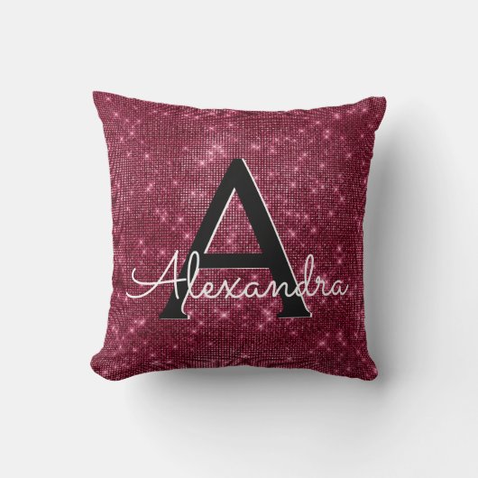 Burgundy Sparkle Shimmer Monogram Name & Initial Kissen (Vorderseite)