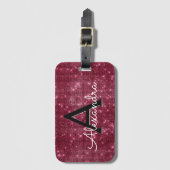 Burgundy Sparkle Twinkle Sparkle Monogram Name Gepäckanhänger (Vorderseite Vertikal)