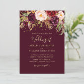 Burgundy Sparkling Marsala Wedding Einladung (Stehend Vorderseite)