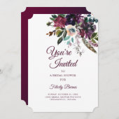 Burgundy Splendor Boho Floral Brautparty Einladung (Vorne/Hinten)