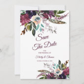 Burgundy Splendor Floral White Save the Date Einladung (Vorderseite)
