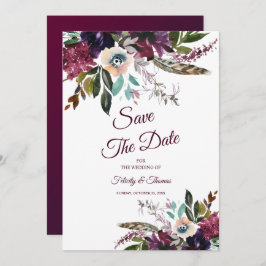Burgundy Splendor Floral White Save the Date Einladung