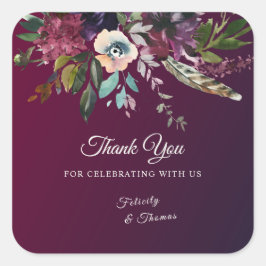 Burgundy Splendor Wassercolor Floral Vielen Dank Quadratischer Aufkleber