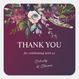 Burgundy Splendor Watercolor Boho Floral Vielen Da Quadratischer Aufkleber