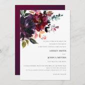 Burgundy Splendor Watercolor Floral Wedding Einladung (Vorne/Hinten)