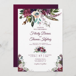 Burgundy Splendor Watercolor Floral White Wedding Einladung