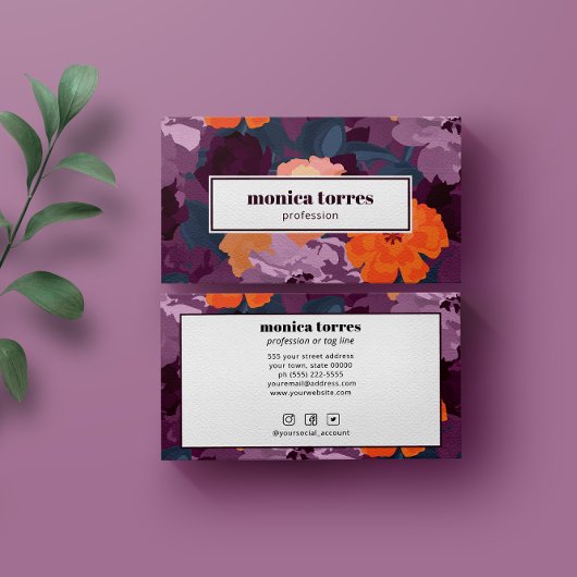 Burgundy Spring Blumen Orange Lila soziale Symbole Visitenkarte