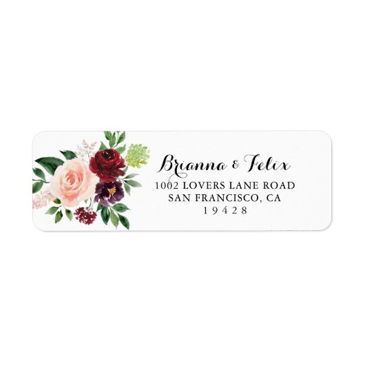 Burgundy Spring Calligraphy Return Address Label (Vorne)