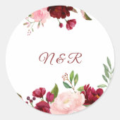 Burgundy Spring Elegant Floral Wedding Envelope Runder Aufkleber (Vorderseite)