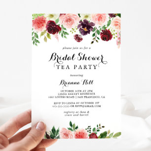 Burgundy Spring Floral Brautparty Tee Party Einladung
