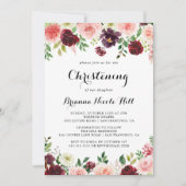Burgundy Spring Floral Calligraphy Christening Einladung (Vorderseite)