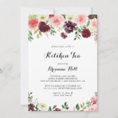 Burgundy Spring Floral Kitchen Tee Brautparty Einladung (Vorderseite)