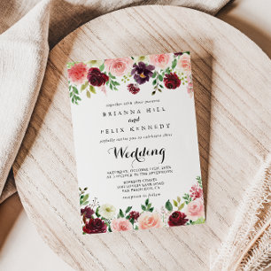 Burgundy Spring Floral Moderne Kalligrafie Hochzei Einladung