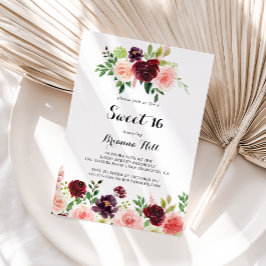 Burgundy Spring Floral Sweet 16 Geburtstagsparty Einladung
