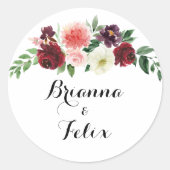Burgundy Spring Floral Wedding Umschlag Aufkleber (Vorderseite)