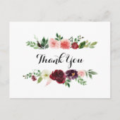 Burgundy Spring Pink Floral Calligraphy Vielen Dan Postkarte (Vorderseite)