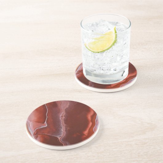 Burgundy Stone Marble Red Abstrakt Fluid Art Getränkeuntersetzer (Seite)