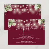 Burgundy String Lights Blumenhochzeit Empfang Begleitkarte (Vorne/Hinten)