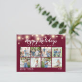 Burgundy String Lights Foto Collage Holiday Postkarte (Stehend Vorderseite)