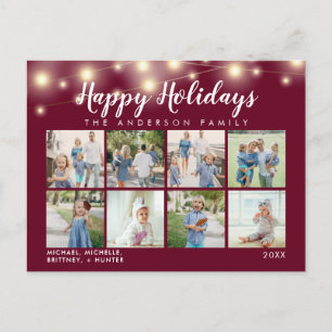 Burgundy String Lights Foto Collage Holiday Postkarte
